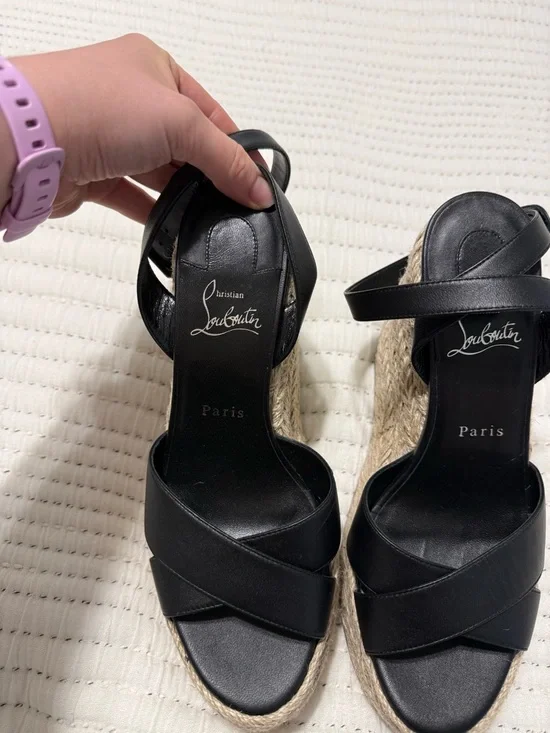 NWOT Christian Louboutin Wedge Espadrille Sandals with Ankle Strap - Picture 7 of 14